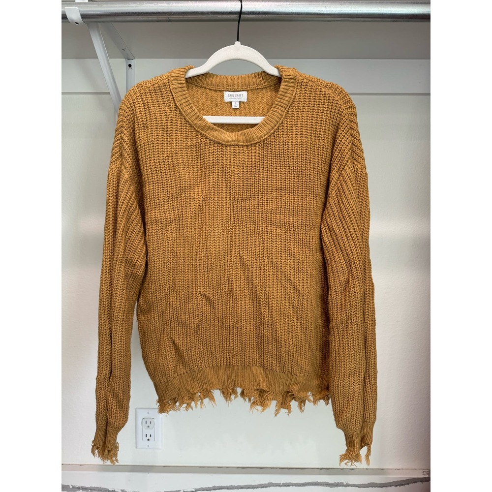 True Craft Women's Fringe Sweater Mustard Yellow‎ Size Large